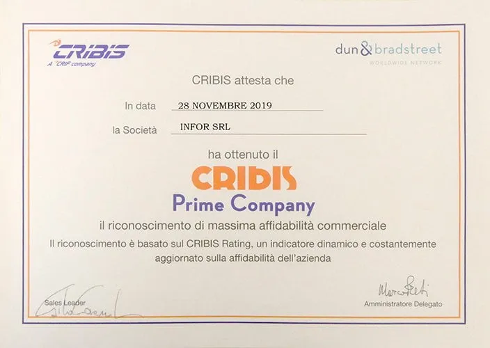 CRIBIS-certificato-infor certificazione Cribis affidabilità commerciale infor