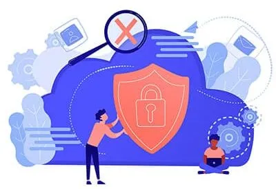 icone di persone attorno al cloud che gestiscono locker sicurezza informatica e dati